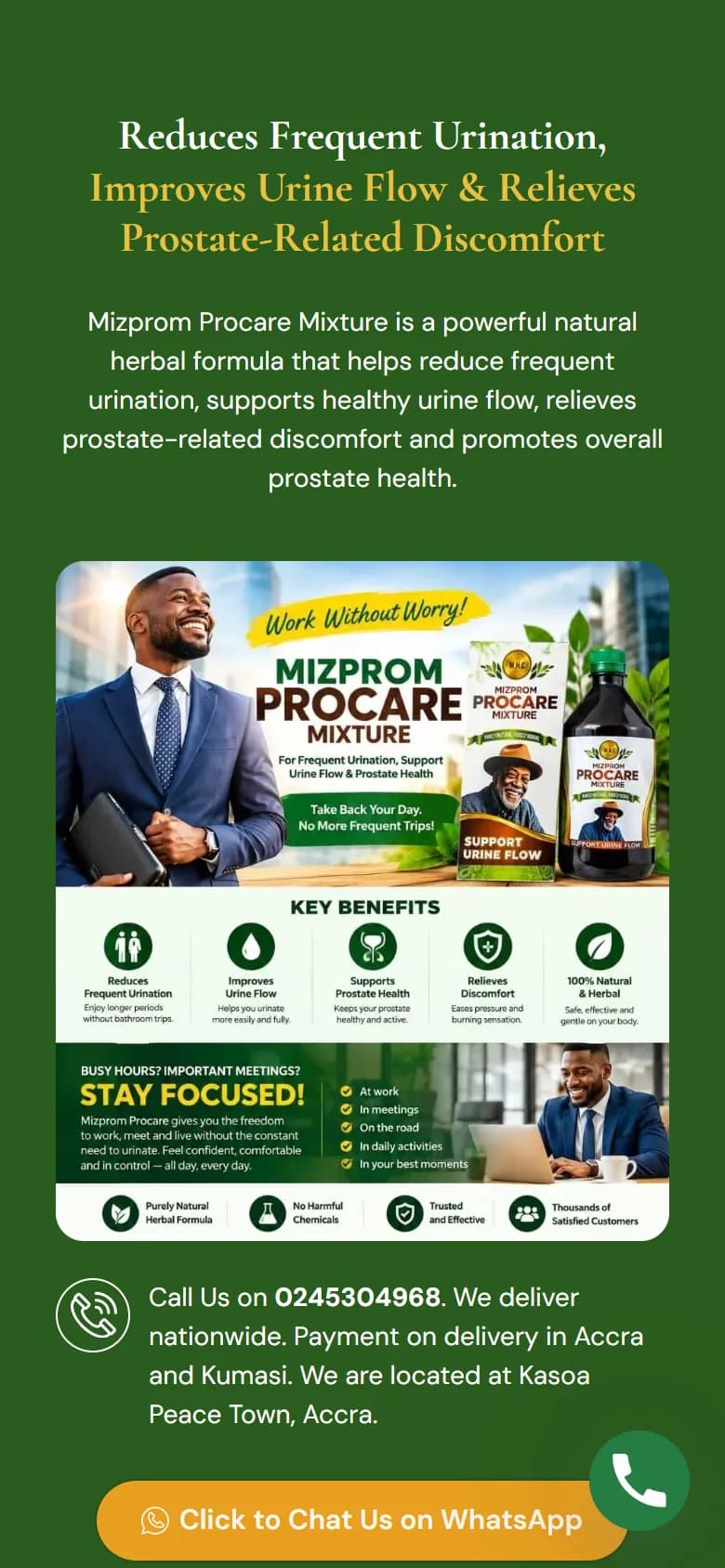 Mizprom Herbal Centre home page on a phone